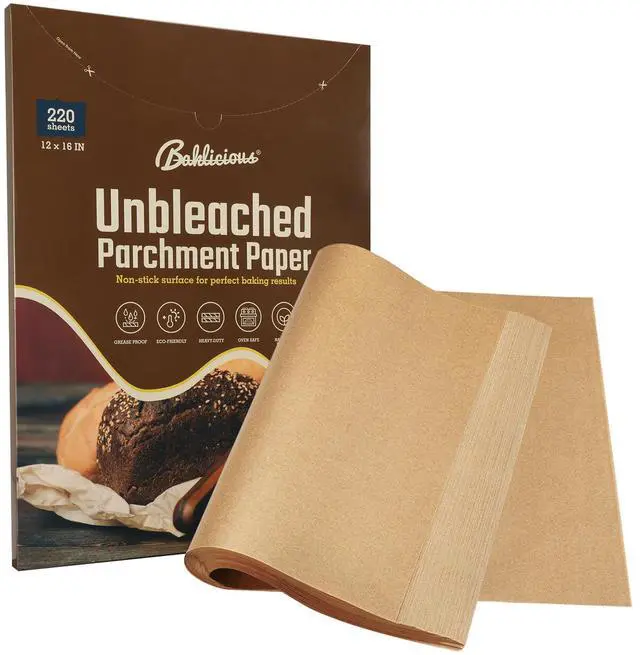 Main image of 220 Pcs Unbleached Parchment Paper Baking Sheets, Baklicious Pre-cut Heavy Duty Parchment Baking Paper for Air Fryer, Oven, Bakeware, Steaming, Cooking Bread, CupCake, Cookies