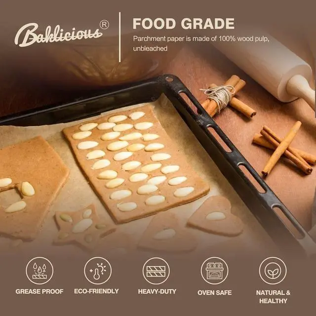 Alt view image 4 of 7 - 220 Pcs Unbleached Parchment Paper Baking Sheets, Baklicious Pre-cut Heavy Duty Parchment Baking Paper for Air Fryer, Oven, Bakeware, Steaming, Cooking Bread, CupCake, Cookies