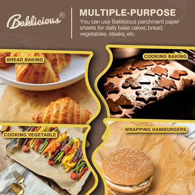 Alt view image 7 of 7 - 220 Pcs Unbleached Parchment Paper Baking Sheets, Baklicious Pre-cut Heavy Duty Parchment Baking Paper for Air Fryer, Oven, Bakeware, Steaming, Cooking Bread, CupCake, Cookies