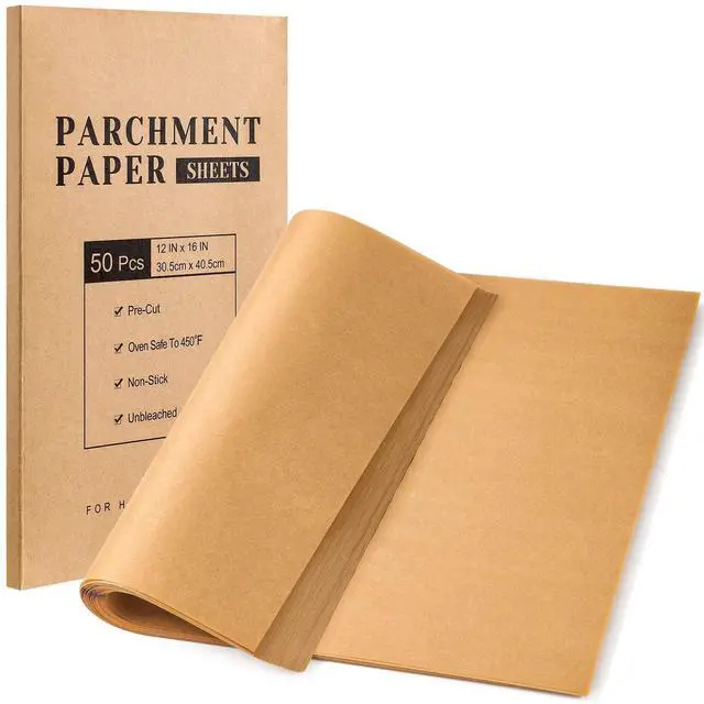 Main image of Parchment Paper Sheets, Unbleached Parchment Baking Sheets, Precut Parchment Paper 12 x 16 IN, Non-Stick Parchment Paper for Baking Grilling Air Fryer Steaming Bread Cake Cookie - 50 Count