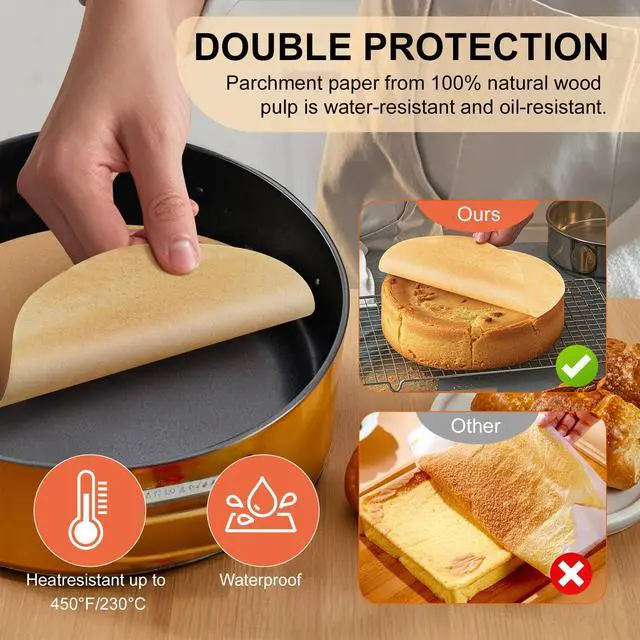Alt view image 4 of 7 - 200Pcs 9 Inch Round Baking Parchment Paper - Parchment sheets for Ultimate Baking Experience, Extra-Large Size, Exceptional Non-Stick, Waterproof, and Tear-Resistant, a Must-Have in the Kitchen