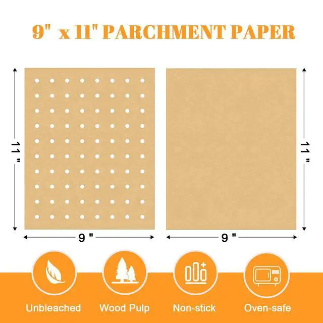 Alt view image 4 of 7 - 9 x11 inch Parchment Paper Liners Disposable 170 Pcs, Perforated&Unperforated Sheets Combo, 85-Pcs Each, Accessories for Cuisinart, Emeril, Ninja, Breville, Instant Pot, Gowise