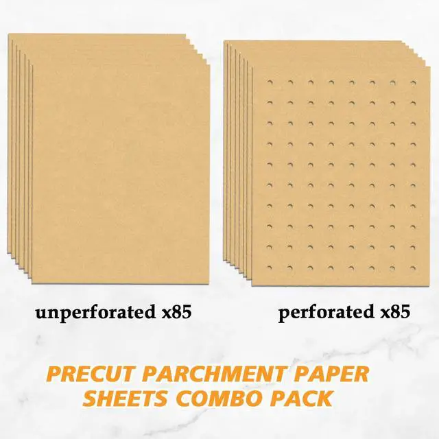 Alt view image 2 of 7 - 9 x11 inch Parchment Paper Liners Disposable 170 Pcs, Perforated&Unperforated Sheets Combo, 85-Pcs Each, Accessories for Cuisinart, Emeril, Ninja, Breville, Instant Pot, Gowise