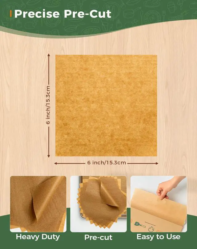 Alt view image 2 of 7 - 320Pcs 6x6 Inches Parchment Paper Squares, Unbleached Hamburger Patty Paper, Non-Stick Parchment Sheets for Separating Patty, Wrapping Burgers, Naan, Tortillas Press, Freezer, Oven, Microwave