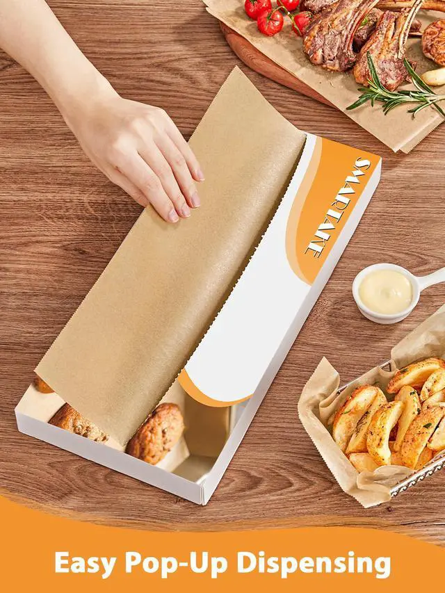 Alt view image 3 of 7 - 200 Pcs Pop-Up Parchment Paper Sheets, 10.7x15 Inch Pre-Cut Parchment Paper for Baking, Non-Stick Greaseproof Baking Paper for Grilling Wrapping Air Frying, Compact Volume, Unbleached