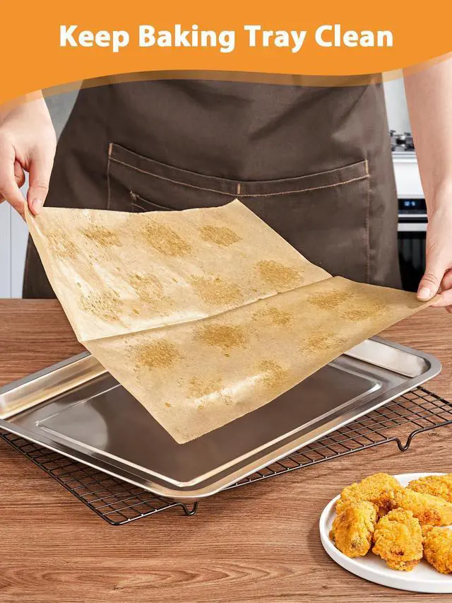 Alt view image 5 of 7 - 200 Pcs Pop-Up Parchment Paper Sheets, 10.7x15 Inch Pre-Cut Parchment Paper for Baking, Non-Stick Greaseproof Baking Paper for Grilling Wrapping Air Frying, Compact Volume, Unbleached