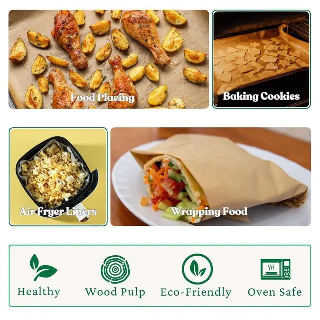 Alt view image 2 of 7 - 100 Pcs Parchment Paper Baking Sheets, 10x14 Inches Non-Stick Precut Baking Parchment Unbleached Baking Paper for Baking Grilling Air Fryer Steaming Bread Cup Cake Cookie