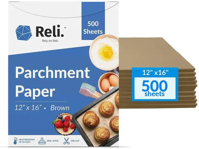 Main image of 500 Pcs Parchment Paper Sheets, Bulk | 12x16 in. | Brown Parchment Sheets, Baking Paper | Non-Stick, Pre-Cut Pan Liners | Brown | Disposable for Baking, Air Fryer, Grilling