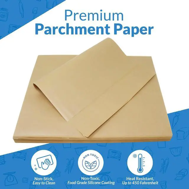 Alt view image 2 of 7 - 500 Pcs Parchment Paper Sheets, Bulk | 12x16 in. | Brown Parchment Sheets, Baking Paper | Non-Stick, Pre-Cut Pan Liners | Brown | Disposable for Baking, Air Fryer, Grilling