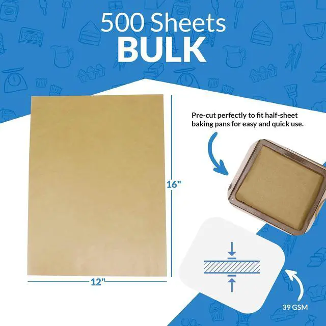 Alt view image 3 of 7 - 500 Pcs Parchment Paper Sheets, Bulk | 12x16 in. | Brown Parchment Sheets, Baking Paper | Non-Stick, Pre-Cut Pan Liners | Brown | Disposable for Baking, Air Fryer, Grilling