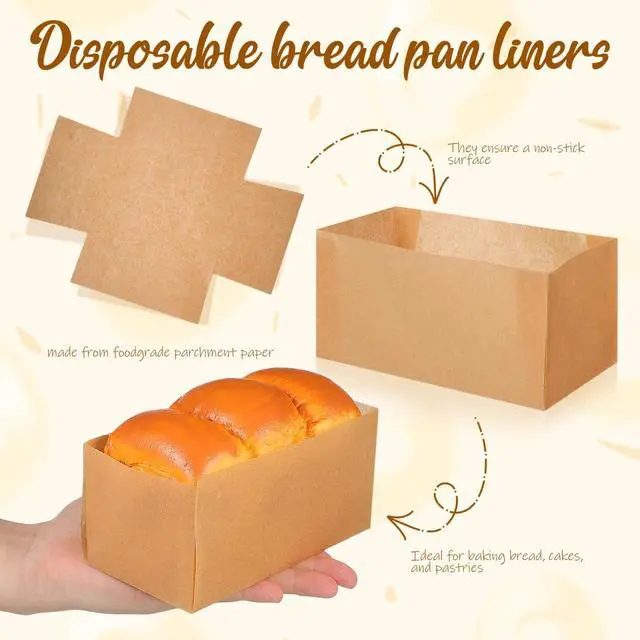 Alt view image 4 of 7 - 100pcs Natural Kraft Loaf Pan Liners - 31x24cm Non-stick Parchment Paper for Bread Baking - Greaseproof Disposable Toast Bread Liners for Homemade Cake & Pastry - Unbleached