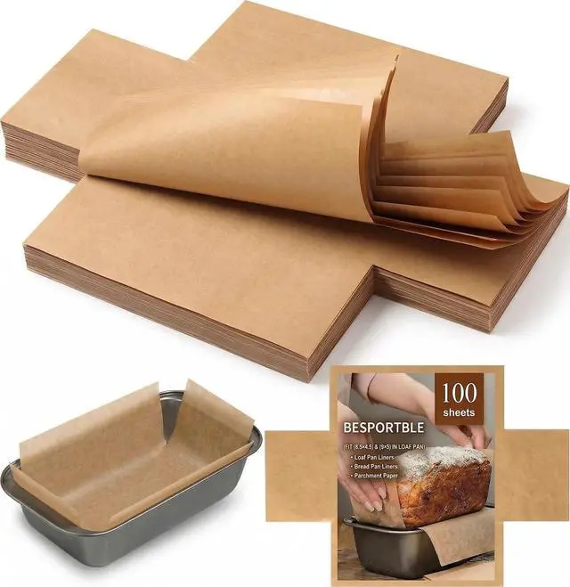 Main image of 100pcs Natural Kraft Loaf Pan Liners - 31x24cm Non-stick Parchment Paper for Bread Baking - Greaseproof Disposable Toast Bread Liners for Homemade Cake & Pastry - Unbleached