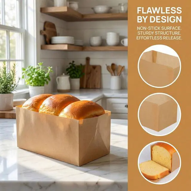 Alt view image 6 of 7 - 100pcs Natural Kraft Loaf Pan Liners - 31x24cm Non-stick Parchment Paper for Bread Baking - Greaseproof Disposable Toast Bread Liners for Homemade Cake & Pastry - Unbleached