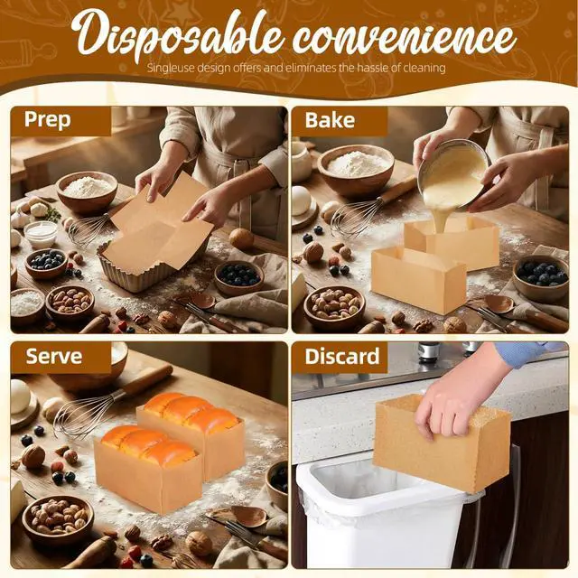 Alt view image 7 of 7 - 100pcs Natural Kraft Loaf Pan Liners - 31x24cm Non-stick Parchment Paper for Bread Baking - Greaseproof Disposable Toast Bread Liners for Homemade Cake & Pastry - Unbleached