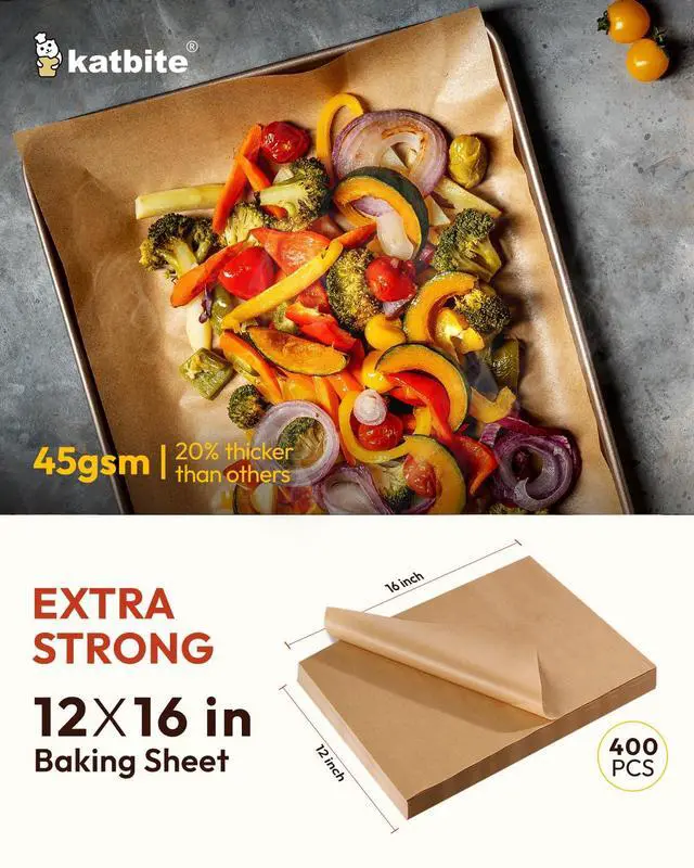 Alt view image 2 of 7 - 400PCS Unbleached Parchment Paper Sheets, 12 x 16 IN Pre-Cut Baking Parchment, Extra Strong, Heavy Duty Non-Stick Baking Paper for Half Sheet Cookie Bread Cake Pans, Grilling Meat Pizza,Oven