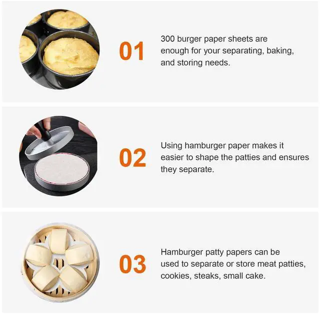 Alt view image 2 of 7 - 500Pcs 4.5Inch Hamburger Patty Paper, Non Stick Round Burger Patty Paper Sheets, Burger Parchment Papers for Separating Hamburger Patties