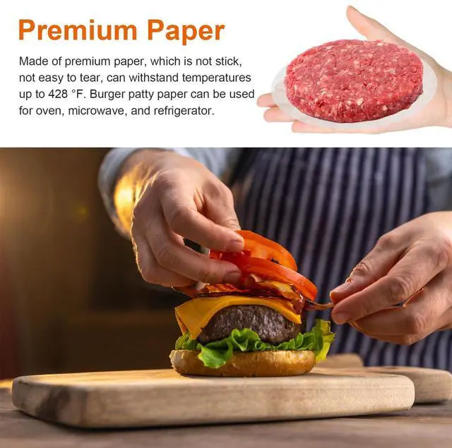Alt view image 4 of 7 - 500Pcs 4.5Inch Hamburger Patty Paper, Non Stick Round Burger Patty Paper Sheets, Burger Parchment Papers for Separating Hamburger Patties