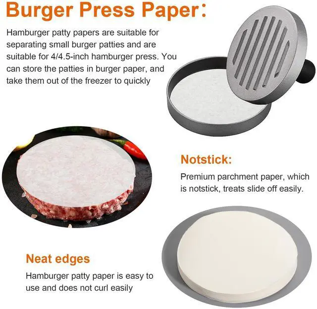 Alt view image 3 of 7 - 500Pcs 4.5Inch Hamburger Patty Paper, Non Stick Round Burger Patty Paper Sheets, Burger Parchment Papers for Separating Hamburger Patties