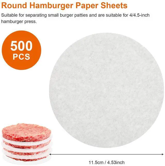 Alt view image 7 of 7 - 500Pcs 4.5Inch Hamburger Patty Paper, Non Stick Round Burger Patty Paper Sheets, Burger Parchment Papers for Separating Hamburger Patties