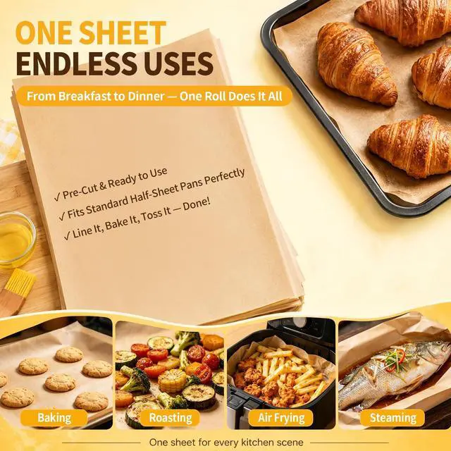 Alt view image 3 of 7 - Parchment Paper Sheets 12x16 Inch, 200 Count Unbleached Pre-Cut Baking Paper, Non-Stick Baking Liners, Heat Resistant for Oven, Air Fryer, Microwave, Half Sheet Pan Size for Cookies Cakes