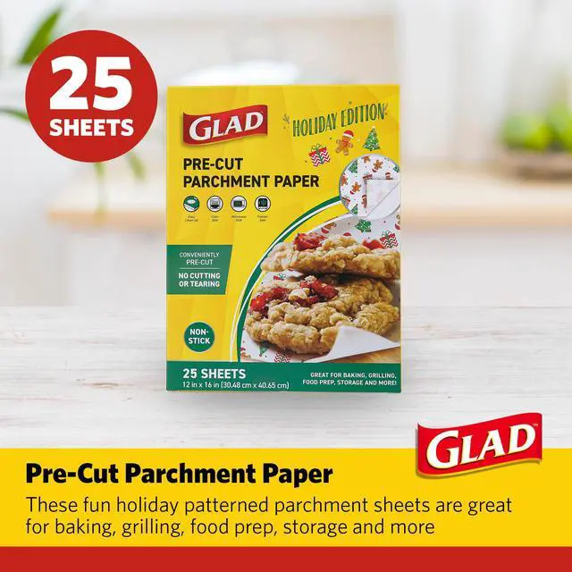 Alt view image 2 of 6 - Holly Jolly Printed Pattern Holiday Parchment Paper Baking Sheets, Pre-Cut 12 x 16 Inch, Non-Stick, Oven Safe, Fun Christmas Designs for Holiday Cookies, 25 Count