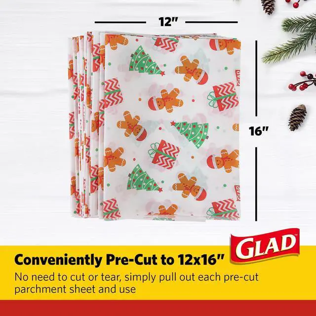 Alt view image 3 of 6 - Holly Jolly Printed Pattern Holiday Parchment Paper Baking Sheets, Pre-Cut 12 x 16 Inch, Non-Stick, Oven Safe, Fun Christmas Designs for Holiday Cookies, 25 Count