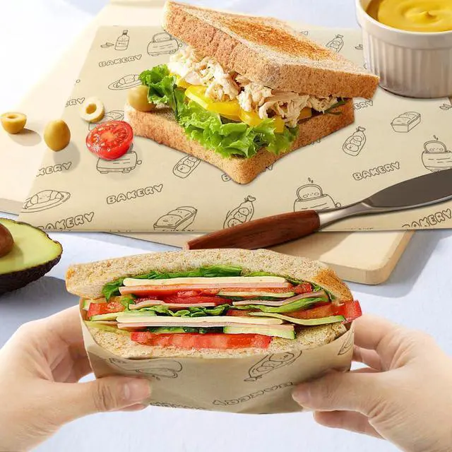 Alt view image 2 of 6 - 50 Pcs Sandwich Wrapping Paper Deli Wraps, Waterproof Oil-proof Picnic Basket Liners Precut Non-Stick Parchment Paper Baking Sheets for Baking, Cooking, Grilling, Air Fryer and Steaming