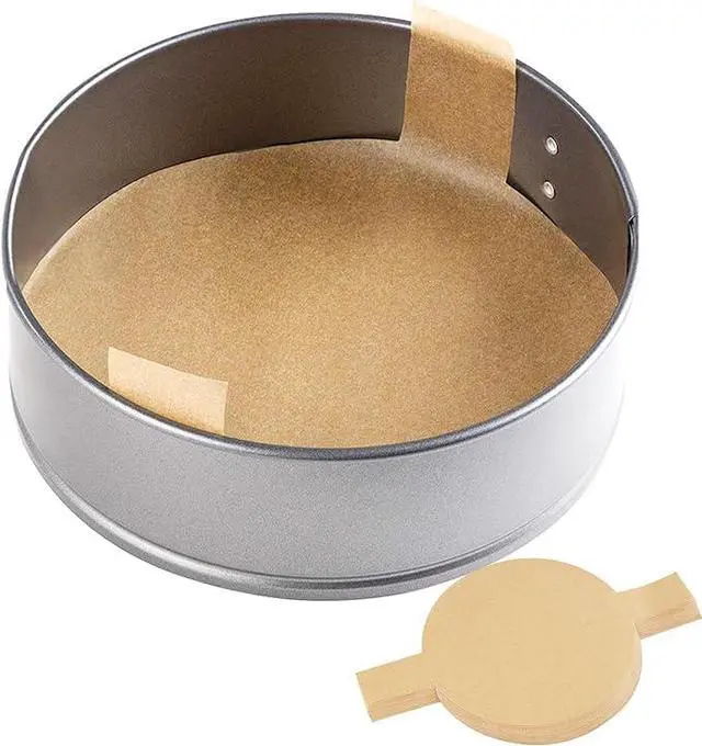 Alt view image 3 of 6 - 100 PCS Precut Circle Cake Pan Liners Rounds, 9 Inch Non Stick Parchment Paper Sheets for Baking Cakes,Dutch Oven, Air Fryer with Easy Lift Tabs (Brown)