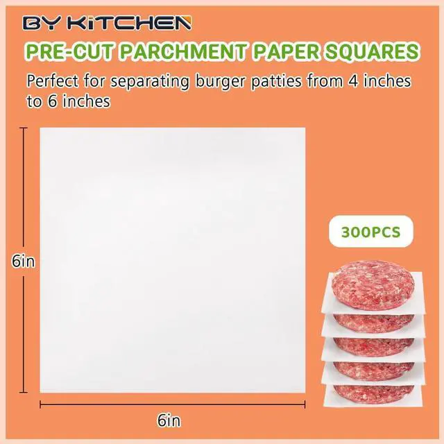 Alt view image 2 of 7 - Parchment Paper Squares, Set of 300, 6 x 6 Inch Hamburger Patty Paper, Non Stick Patty Paper for Smash Burger Press, Burger Patty Maker, Separating Freezing & More