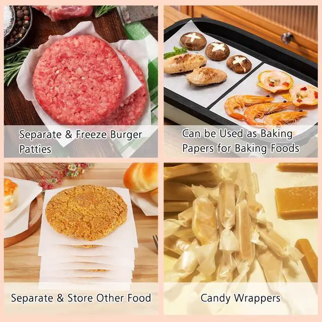 Alt view image 6 of 7 - Parchment Paper Squares, Set of 300, 6 x 6 Inch Hamburger Patty Paper, Non Stick Patty Paper for Smash Burger Press, Burger Patty Maker, Separating Freezing & More