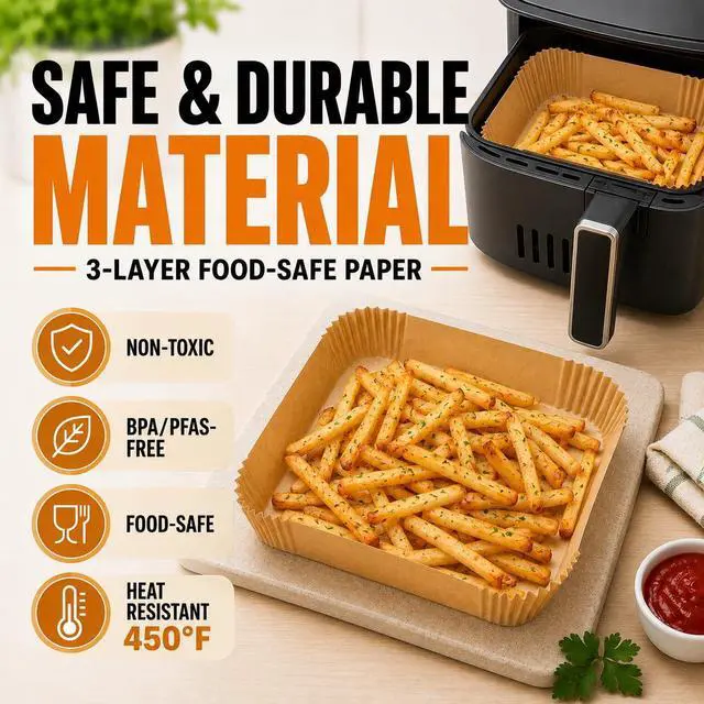 Alt view image 4 of 7 - Air Fryer Paper Liners, 125Pcs Air Fryer Disposable Liners, Non-Stick and Oil Proof for Easy Cleanup, 8 Square for 5-8 qt Basket