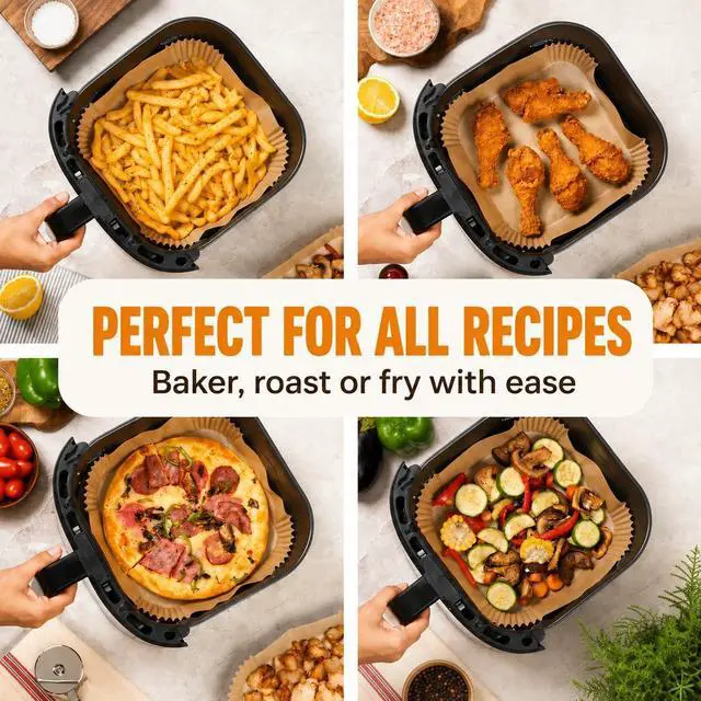 Alt view image 6 of 7 - Air Fryer Paper Liners, 125Pcs Air Fryer Disposable Liners, Non-Stick and Oil Proof for Easy Cleanup, 8 Square for 5-8 qt Basket