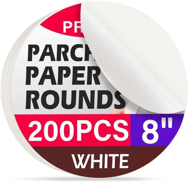 Main image of ReLuien 8 Inch Parchment Paper Rounds, 200Pcs Precut Baking Paper Sheets,Non-Stick Parchment Rounds for Baking BreadCakeCookie and More