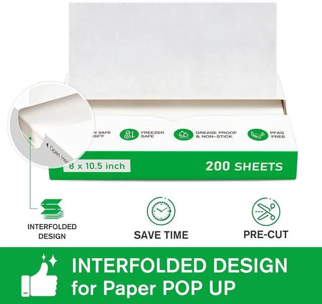 Alt view image 3 of 7 - Precut POP UP Deli Paper Sheet Pack of 200, Interfolded Heavy Paper for Food Wrap and Serving (8" x 10-1/2", White