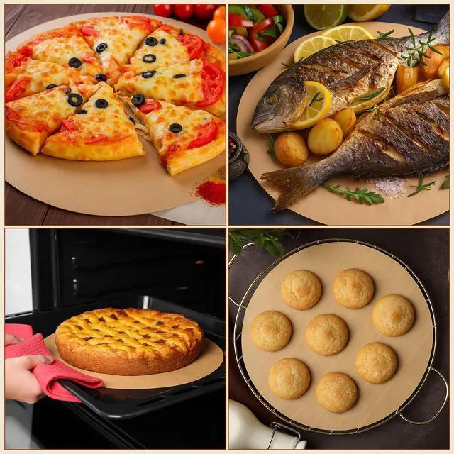 Alt view image 3 of 7 - 150 Pcs 14 Inch Round Parchment Paper Natural Unbleached Parchment Paper Sheets Non-Stick Precut, Ideal for Baking, Cooking, Grilling, Air Fryer and Steaming Brown