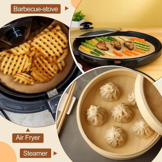 Alt view image 5 of 7 - 150 Pcs 14 Inch Round Parchment Paper Natural Unbleached Parchment Paper Sheets Non-Stick Precut, Ideal for Baking, Cooking, Grilling, Air Fryer and Steaming Brown
