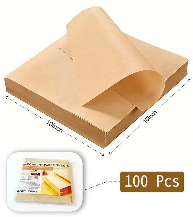 Alt view image 2 of 7 - 10x10 Inch Pre-Cut Parchment Paper for Air Fryer - 100 Sheets Non-Stick Baking Sheets for Baking Cookies, Roasting, Unbleached Chlorine Free, Heat Resistant 446°F