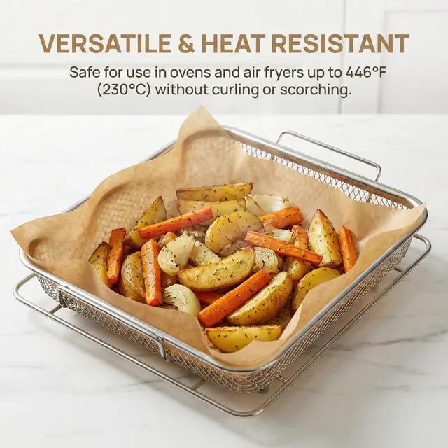 Alt view image 4 of 7 - 10x10 Inch Pre-Cut Parchment Paper for Air Fryer - 100 Sheets Non-Stick Baking Sheets for Baking Cookies, Roasting, Unbleached Chlorine Free, Heat Resistant 446°F