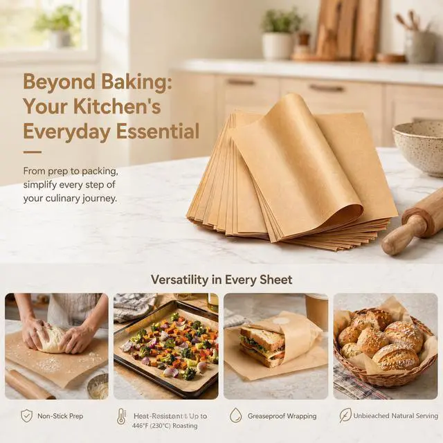 Alt view image 3 of 7 - 10x10 Inch Pre-Cut Parchment Paper for Air Fryer - 100 Sheets Non-Stick Baking Sheets for Baking Cookies, Roasting, Unbleached Chlorine Free, Heat Resistant 446°F