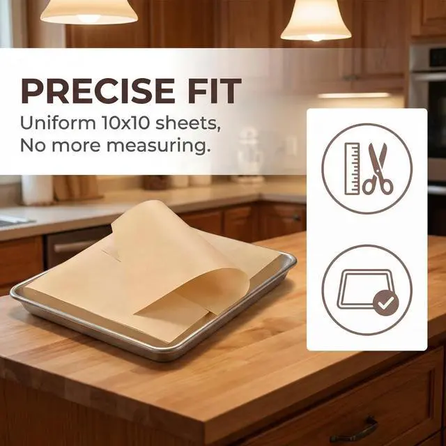 Alt view image 7 of 7 - 10x10 Inch Pre-Cut Parchment Paper for Air Fryer - 100 Sheets Non-Stick Baking Sheets for Baking Cookies, Roasting, Unbleached Chlorine Free, Heat Resistant 446°F