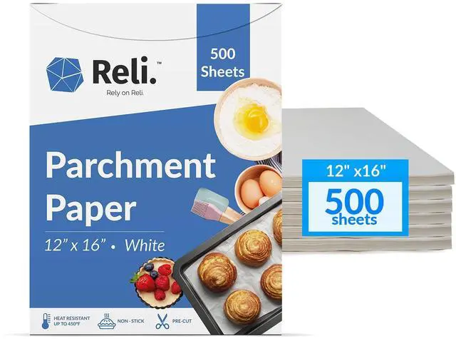 Main image of 500 Pcs Parchment Paper Sheets, 12x16 in. | White, Non-Stick, Pre-Cut Pan Liners | Baking, Air Fryer, Grilling