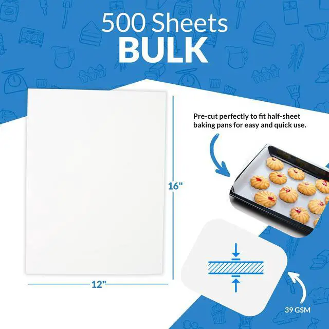 Alt view image 3 of 7 - 500 Pcs Parchment Paper Sheets, 12x16 in. | White, Non-Stick, Pre-Cut Pan Liners | Baking, Air Fryer, Grilling