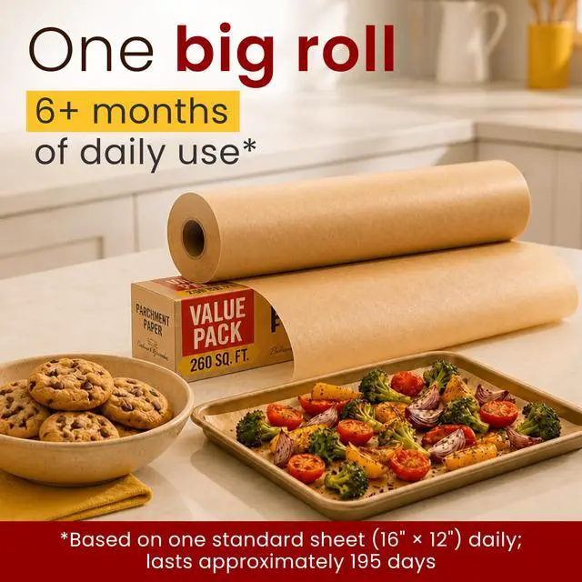 Alt view image 7 of 7 - 260 Sq.Ft Unbleached Parchment Paper for Baking Roll with Cutter, Heavy Duty Non-Stick Brown Parchment for Baking, Cooking, Grilling, Steaming and Air Fryer, 15in x 210ft by Bakers Signature