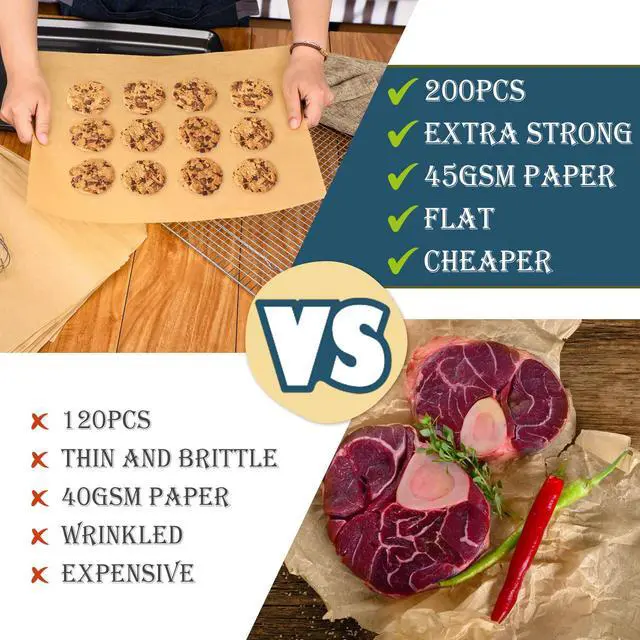 Alt view image 4 of 7 - 200 PCS Parchment Paper Baking Sheets 9x13 IN, Precut Non-Stick Parchment Paper for Baking, Cooking, Grilling, Frying and Steaming - Unbleached, Fit for Quarter Sheet Pans