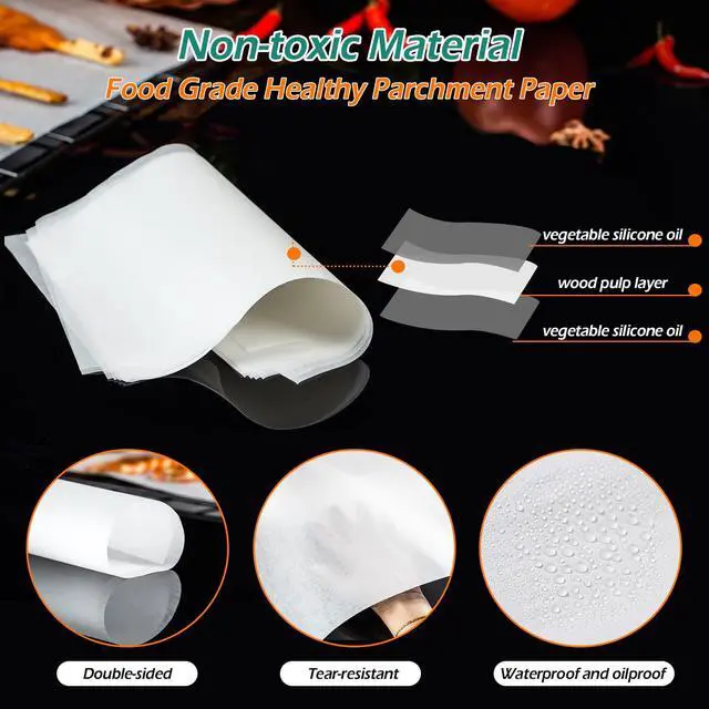Alt view image 2 of 7 - Baking Parchment Paper, 100Pcs 8x12 inch Kitchen Parchment Paper Baking Sheets, Non-Stick Precut Baking Parchment for Baking Cookies, Bread, Meat, Pizza (White)