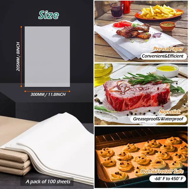 Alt view image 3 of 7 - Baking Parchment Paper, 100Pcs 8x12 inch Kitchen Parchment Paper Baking Sheets, Non-Stick Precut Baking Parchment for Baking Cookies, Bread, Meat, Pizza (White)