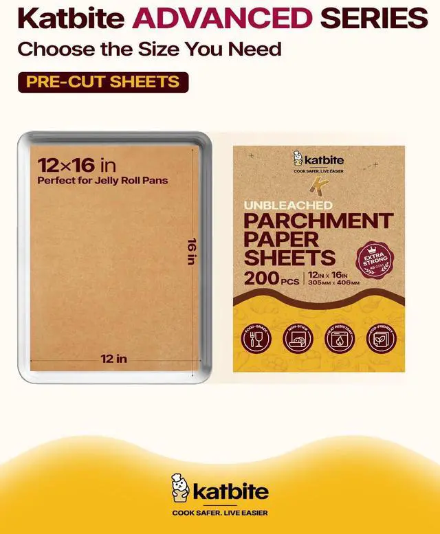 Alt view image 3 of 7 - 200Pcs 12x16 In Unbleached Parchment Paper for Baking, Precut Parchment Paper Sheets, Heavy Duty Flat Baking Paper, Half Sheet Baking Sheets for Baking Cookies, Cooking, Air Fryer, Oven