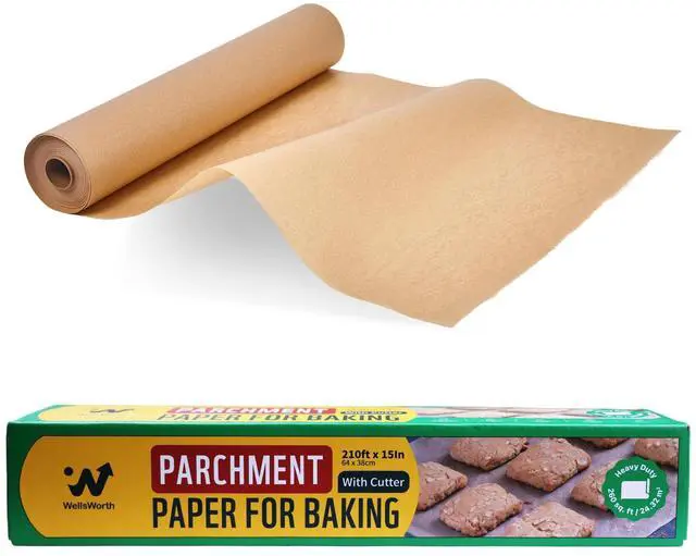 Main image of Unbleached Parchment Paper Roll, 15 in x 210 ft Unbleached Non-Stick Baking Paper, Heat Resistant & Food Grade Brown Parchment for Baking, Oven, Cooking, Grilling, Air Fryer