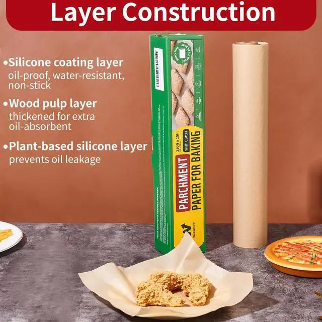 Alt view image 4 of 7 - Unbleached Parchment Paper Roll, 15 in x 210 ft Unbleached Non-Stick Baking Paper, Heat Resistant & Food Grade Brown Parchment for Baking, Oven, Cooking, Grilling, Air Fryer