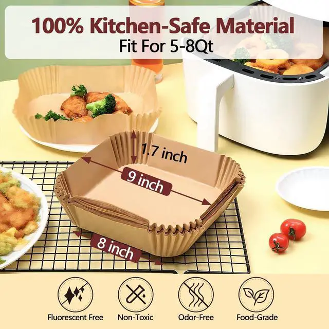 Alt view image 2 of 7 - Inch Air Fryer Liners Disposable-125PCS Square Parchment Paper Liners,Heat Resistant & Non-Stick,Unbleached Liners for Air Fryer,Oven,Roasting,Baking,MicrowaveBottom is 8 Inch